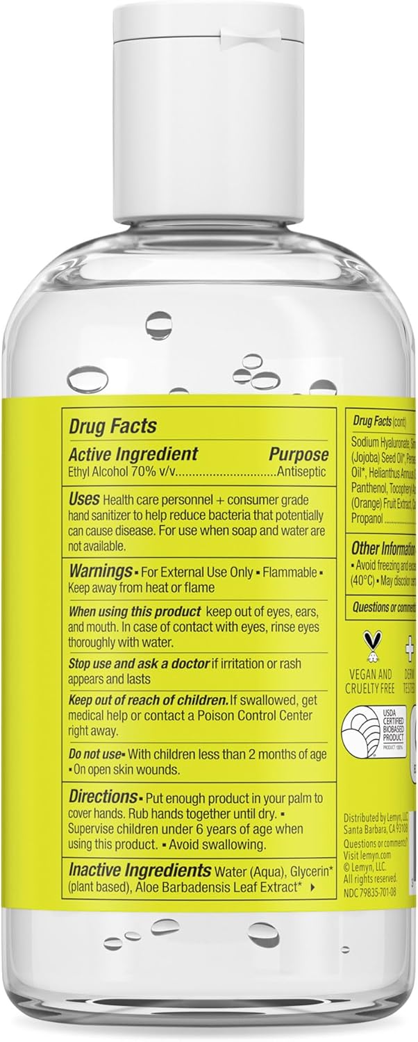 Lemyn Organics Hand Sanitizer | Green Certified &amp; Medical Grade | 236ml - 8 Fl Oz with  Flip-Cap